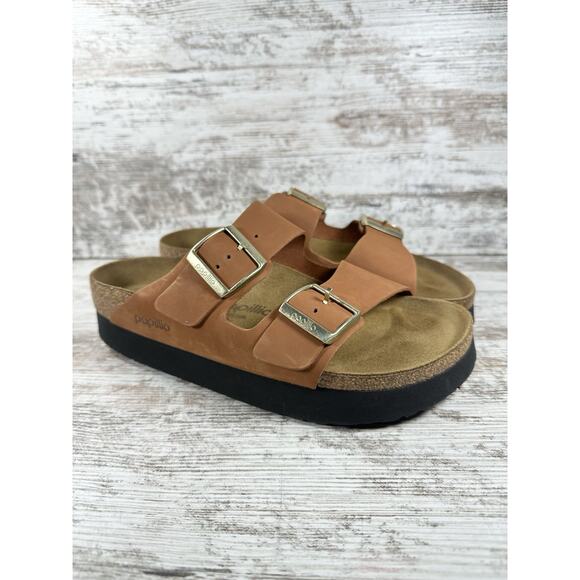 Womens Papillo by Birkenstock Arizona Brown Leather Adjustable Sandals Sz 8 EUC! - Picture 1 of 9